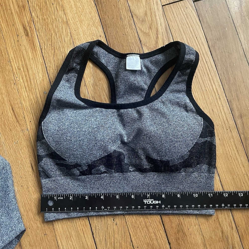 Womens Activewear Set Gray Black Camo Leggings Sports Bra Stretch High Waist - Picture 6 of 7